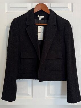 NWT RW&CO Black Textured Boucle Cropped Blazer Tweed Jacket sz 6